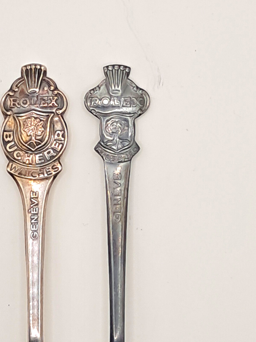 Rolex Bucherer Geneve/Geneva Silverplate Souvenir Spoons Set of 2.